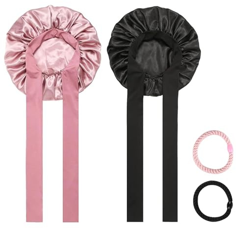 QUIIEOSKIA 2 Pz Cuffia Seta Capelli Notte Ricci+ 2 Elastici per Capellio | Cuffia in Setas per Dormire, Cuffie per Dormire Capello Lunghi Corti, Cuffietta in Raso per Notte