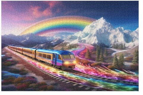 Rainbow Zug -Puzzle, 1000 Teile,Holzpuzzle Für Erwachsene Kinder, Lustiges Spielzeug, Denkspiel, Bildungsspiel, （75×50cm）