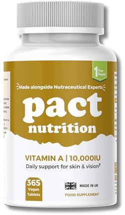 Vitamin A 10,000 IU – 365 Easy to Swallow Tablets (1 Year Supply) - High Strength Vitamin A Supplement for Normal Skin, Vision, Eyes & Immune System – Vegan
