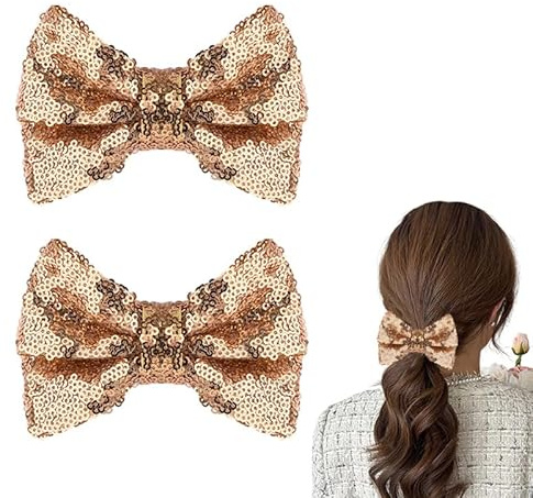Pince À Cheveux dorée À Paillettes Pour Femmes Et Filles Accessoires De Cheveux Pour Filles Adolescentes Pince À Paillettes Scintillantes Pour Fête De Noel Pince À Cheveux Nœud Papillon 2 Pièces