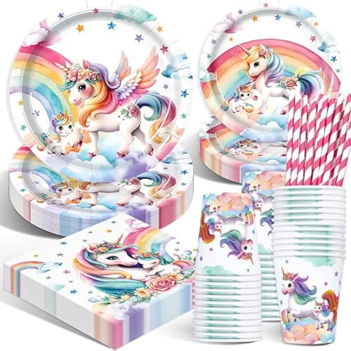 WINAROI Set di stoviglie per feste, decorazione di compleanno, compleanno per bambini (Unicom-02)