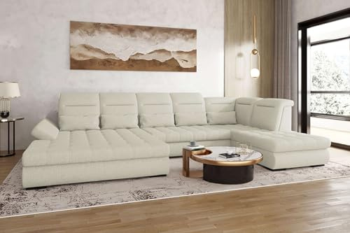 99rooms Toscana Wohnlandschaft Polsterecke Couchgarnitur Strukturstoff Neve Hellgrau Ottomane Links mit Schlaffunktion