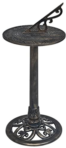 Sonnenuhr aus Kunststoff in Bronze, 35,5 x 82 cm, wetterfeste Gartenuhr für Terrasse Balkon und Garten, dekorativer Sonnenzeiger als Zeitmesser mit antikem Design