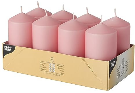 PAPSTAR 6x8 8 Stumpenkerzen Ø 50 mm 100 mm Altrosa 17982