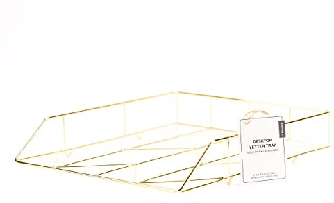 U Brands Desktop Letter Tray, Wire Metal, Gold