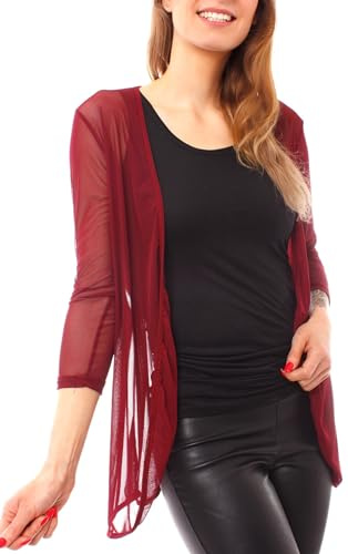 Easy Young Fashion - Damen Mesh Cardigan zum binden - transparentes Langarm Jäckchen - leichte Netz Jacke - Cover up 7058 (XS - M)