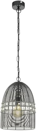 EGLO Hängelampe Marracas, Pendelleuchte Esstisch, Stahl in Nickel-Nero, Brillantglas in klar E27 Fassung