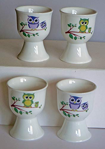 crackinchina Owl egg cups eggcup porcelain set of 4-2 pink & purple 2 green & yellow