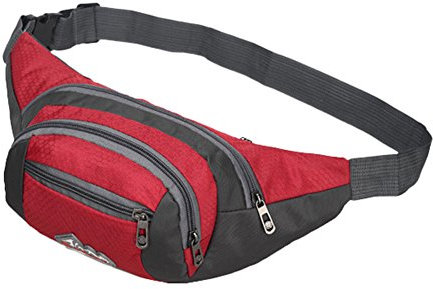 Bauchtasche Nylon Unisex Gürteltasche Rot Hüfttasche mit 4 Fächern Sporttasche Daypack für Damen Männer Mädchen Junge Bumbag Reittasche Outdoor Tasche Schultertasche für Klettern Reiten Radsport
