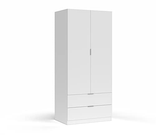 Mobelcenter - Armario 2 Puertas y 2 cajones - Armario 180 (Alto) x 81,5 (Ancho) x 52 (Fondo) cm - Armario Blanco – (1229)