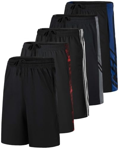 Real Essentials 5 Pack: Men’s 9 Mesh Shorts – Athletic Gym, Workout, Basketball, Running, Casual Lounge Activewear Pockets, Set 8,L