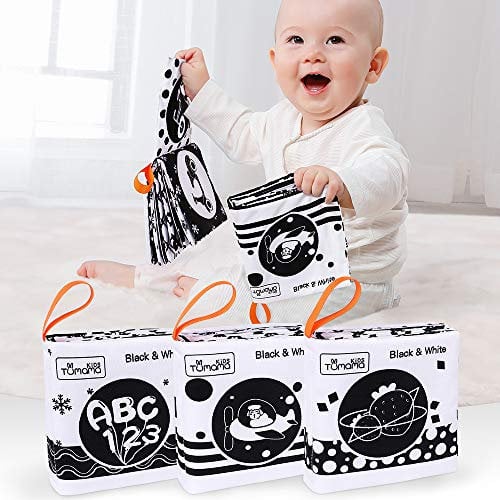 tumama Stofftuchbücher für Babys,My First Soft Books Babyspielzeug frühe Entwicklung Stofftiere,Schwarz-Weiß-Stoffbücher mit Tieren,Zahlenlernspielzeug für Kleinkinder,Kleinkinder(3pack)