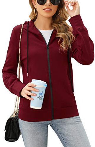 Irevial Damen Sweat À Capuche Sportif Pour Femme Hooded Sweatshirt, Vin Rouge, XL
