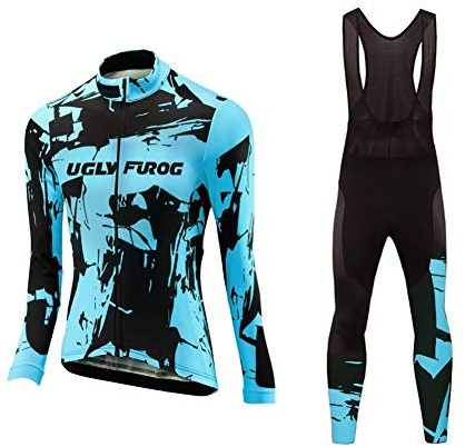 UGLY FROG Radtrikot Damen Set Fahrradbekleidung Winter, Warmes Thermovlies Fahrradtrikot Langarm und Radhose mit 20D + Lange Radlerhose Mehrere Stile zur Auswahl Rosenrot Tarnung