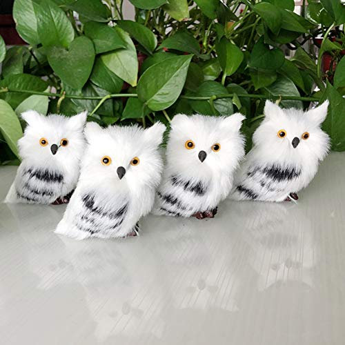 TETHYSUN 4 Stück pelzige Eule Ornament Weihnachten Eule Hängende Ornament Eule Weiß Schwarz Furry Weihnachten Ornament Niedliche Vogel Dekoration für Home Office Dekorationen
