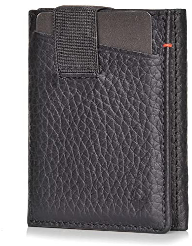 DONBOLSO Wallet II Geldbörse Herren - Leder Slim Wallet mit Münzfach - Kartenetui für bis zu 13 Karten - Minimalistische Mini Geldbörse Herren mit RFID-Schutz, Schwarz