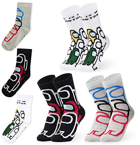 Among Us Socken Jungen Teenager, 3er Pack Warme Calf Sportsocken, Weich Atmungsaktiv, Gaming Geschenke für Jungen