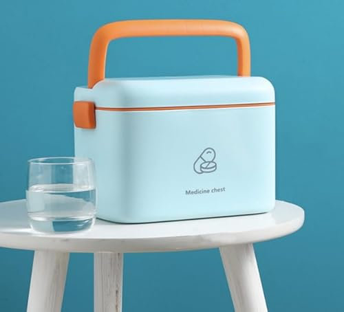 1PCS Medizinbox Hausapotheke Box, 24x15x16 cm 2 Schichten Plastik Medizinkoffer Erste Hilfe Kasten Bcox Medizin Box Medikamentenbox Aufbewahrung Arzneimittel Box Medicine Box Aufbewahrungsbox, Blau