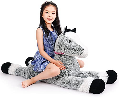 SNOWOLF Riesen Plüsch Pferd, Einhorn Plüsch Tier Spielzeug Puppe, Grau, 120cm