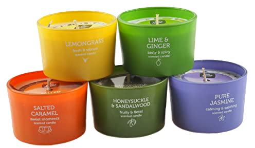 Pan Aroma 5 Glass Jar Scented Candles - Lemongrass, Lime Ginger, Jasmine, Sandalwood