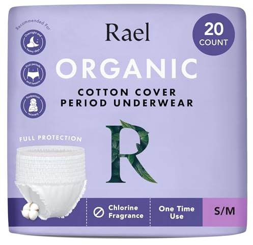 Rael Disposable Underwear for Women, Organic Cotton Cover - Postpartum Essentials, Leak Locker, Unscented, Maximum Coverage (Size S-M, 20 Count)