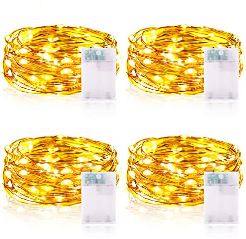 Vacoulery Lichterketten Batterie Timer [4 Pack], 2M 20 LED Lichterkette Batterie Wasserdichte Lichterketten für Zimmer Weihnachten Halloween Hochzeit Deko (Warmweiß, 4 Stück)
