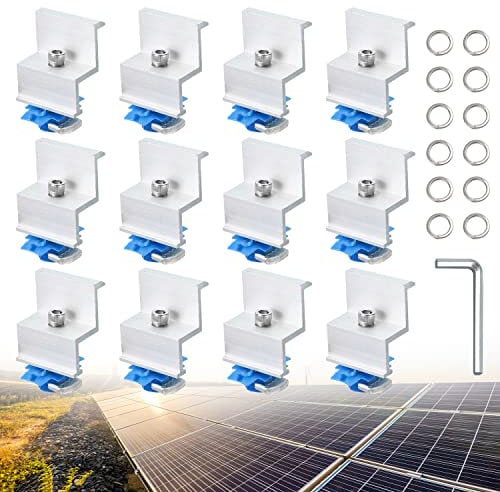 Solare Fotovoltaico Staffa Morsetti Terminali in Alluminio PV 12 pezzi Staffa per Pannello Solare Fissaggio Pannelli Solari per modulo altezza 30-50 mm