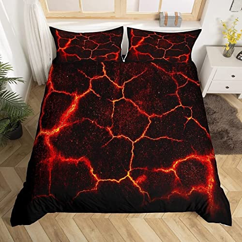 Bettwäsche 135x200 Rot, 3D Lava-Crackle Bettbezug Weich Bequem 100% Mikrofaser Bettwäsche Set mit 2 Kissenbezug 80x80 cm, 3 Teiliger Bettbezüge Set für Kinder Jungen Mädchen
