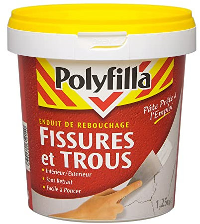 POLYFILLA Enduit de Rebouchage Fissures et Trous - sans retrait - Intérieur et Extérieur - Pâte 1,25 Kg