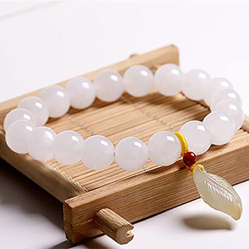 ESBANT Natürliches Hetian Nephrit Jade Armband Frauen Lucky Wu Lou Charm Armband Feng Shui Armband Weiße Jade Jadeit Urlaub Schmuck Mädchen Jade Amulett Geld anziehen Wohlstand Glück,Kat Color : Lea