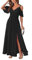 HYEC7 Women's Off Shoulder Chiffon Bridesmaid Dress Long A Line V Neck Slit Formal Evening Dresses for Junior Black