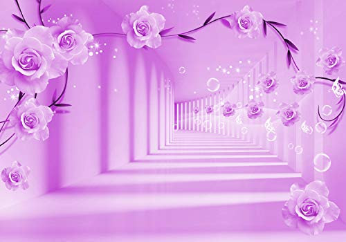wandmotiv24 Fototapete Rosa Blumen, 300 x 210 cm - selbstklebende Strukturtapete, Wanddeko, Wandbild, Wandtapete, Tunnel, Rosen, Ranken M3573