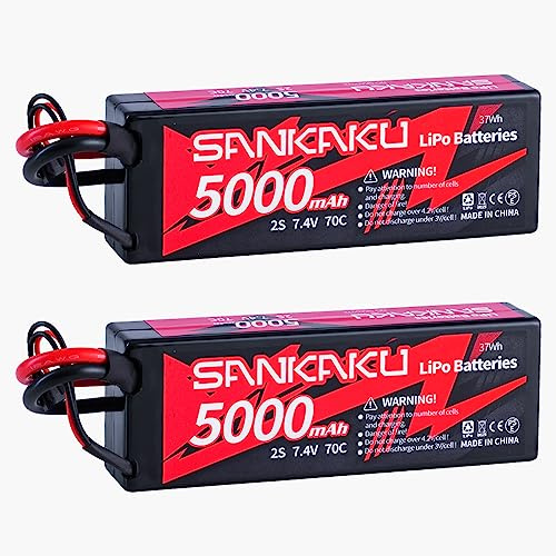 SANKAKU 5000mAh 2S Lipo Batterie 70C 7,4V RC Batteries Coque Rigide avec connecteur Deans T pour RC Buggy Véhicules Voiture Camion Réservoir Bateau Hobby 2 pièces