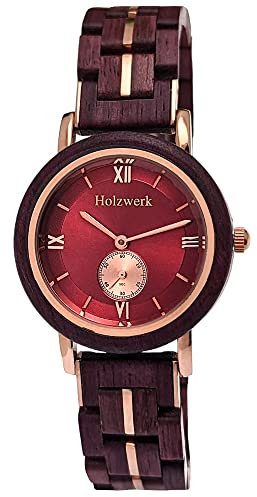 Holzwerk Germany Handgefertigte Designer Damen-Uhr Öko Natur Holz-Uhr Braun Gold Rot Holz Armband-Uhr Analog Klassisch Quarz-Uhr