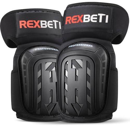 REXBETI Ginocchiere per lavoro, ginocchiere da uomo, resistenti, comode, antiscivolo, in gel, per giardinaggio, pavimenti e pulizia, 4 cinghie di estensione, colore nero