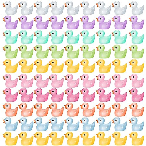 Heyu-Lotus 100pcs Mini Luminous Resin Ducks, Tiny Resin Ducks Miniature Ducks Figures for Crafts Home Prank Game Aquarium Garden Landscape Dollhouse Potted Decorations