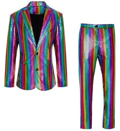 Westmall Herren 70er Jahre Disco Outfits Regenbogen Anzug Pailletten Slim Prom Party Kostüm Halloween