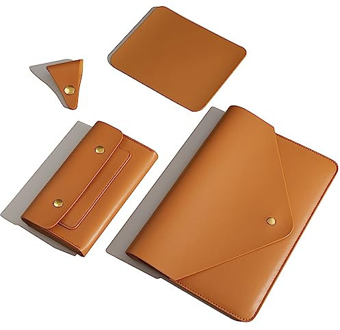 Benfan Laptop Sleeve Compatible with 2024 13inch MacBook Air M3,13 MacBook Pro M2, Surface Pro 3 4 5 6 7, Dell XPS 13 with Small Pouch, Mouse Pad and Cord Holder Color Orange Brown