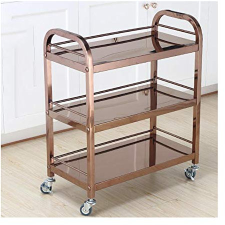 TEmkin Bar Cart 3 Tier Gold Mirror Shelves Vintage Style Metal Kitchen Serving Trolley With Drinks Wine Rack Side End Table (Gold) (Rose Gold)