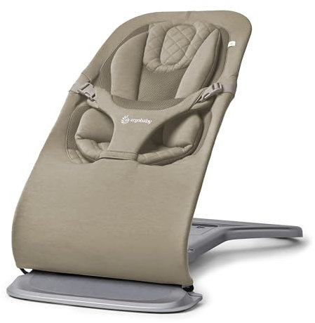 Ergobaby 3-in-1 Evolve Bouncer, Ergonomische Babywippe für Neugeborene ab Geburt bis zum Kleinkind, Babyschaukel mit Neugeboreneneinsatz (2,5 kg - 13,2 kg), Soft Olive
