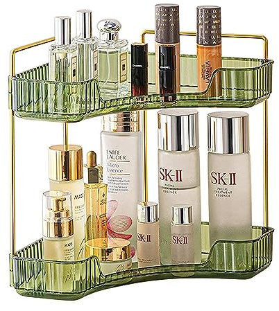 Baoswi 2-Tier Green Corner Makeup & Skincare Organiser, Perfume & Dressing Table Organiser, Triangle Corner Storage