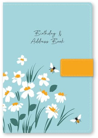 Telefon-Adressbuch, A-Z, Register aus schönem Stoff, Vintage-Stil, A5, fester Einband, Adressbuch mit Magnetverschluss (orangefarbenes Blumenmuster)