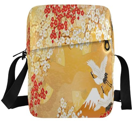 Umhängetasche, klein, lässig, Kuriertasche, Handtasche, Handytasche, Geldbörse für Damen, Herren, Kinder, schöner Kimono, Japan, Gelb, Mehrfarbig, Einheitsgröße