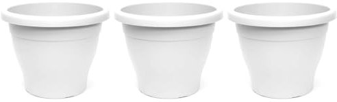 AC - Pack de 3 Macetas Mediterráneas - Plástico Resistente - Ideal para el Hogar, Plantas, Jardín, Decoración. - Cuidado de Plantas - Forma Redonda - 25 cm - Color Blanco