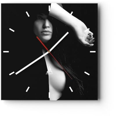 Modern Wanduhr Frau Akt Porträt 30x30cm Quadrat Klein Wand Uhr Glas Analog Zimmeruhren Küche Büro Wohnzimmer Glasuhr Wall Clock Dekoration Design Wanddekoration Küchenuhr C3AC30x30-5264
