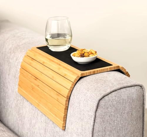 COSHANO Bandeja de bambú para reposabrazos de sofá - Mesa Auxiliar de TV pequeña para su sofá - Portavasos Ideal, Posavasos y Organizador de mandos…