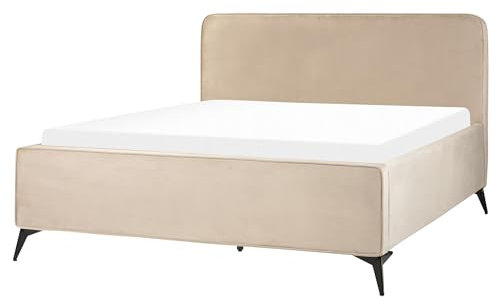 Polsterbett Samt beige Taupe mit Lattenrost 160 x 200 cm hohes Kopfteil Valognes