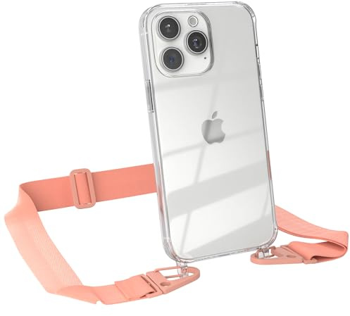 EAZY CASE - Hülle mit Band kompatibel mit iPhone 15 Pro Max Handyhülle mit Umhängeband Silikonhülle Transparent Schutzhülle Handykette zum Umhängen Handykordel Smartphone in Korall - Clips Korall