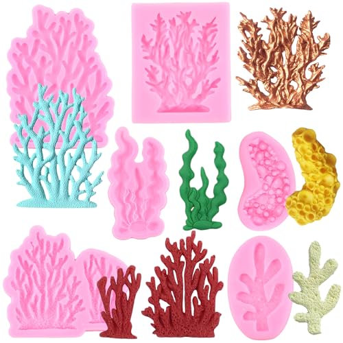 RFGHAC Sea Coral Silikonform Seetang Fondant Form für Kuchen Dekorieren Cupcake Topper Candy Chocolate Gum Paste Polymer Clay 6 Stück
