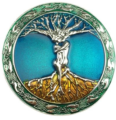 Patch Nation Tree of Life Odins Arsk & Blue Embla Round Viking Nordic Cosplay Gürtelschnalle, Blau, Silber, 80mm diameter